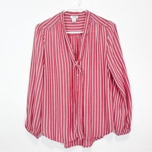 J.Crew Red & White Striped Button Up With Front Tie Shirt Blouse Size Small